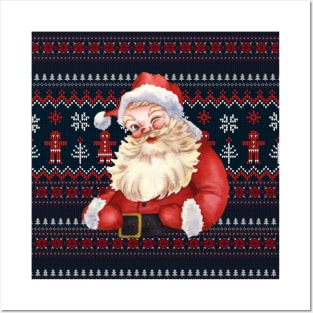 Santa Claus Knitted Ugly Sweater Matching Design Posters and Art